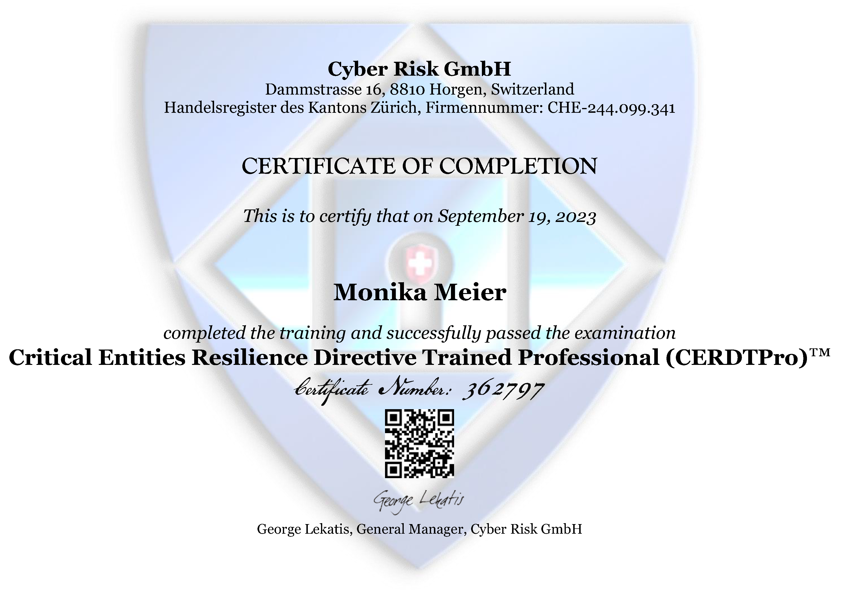 Critical Entities Resilience Directive Trained Professional (CERDTPro)